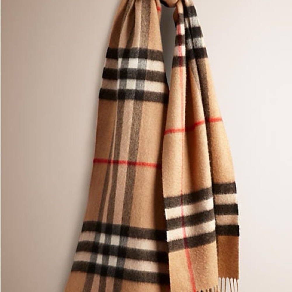 Burberry Beige and Red Check Scarf